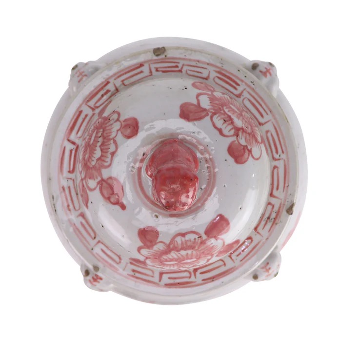 Jingdezhen Hand-Painted Temple Jar, Red with Flowers - Image 4