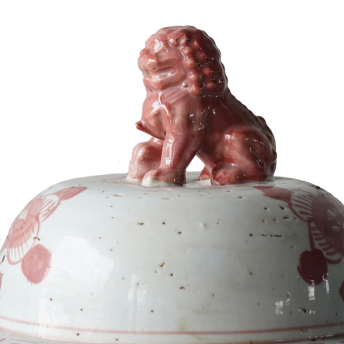 Jingdezhen Hand-Painted Temple Jar, Red with Flowers - Image 5