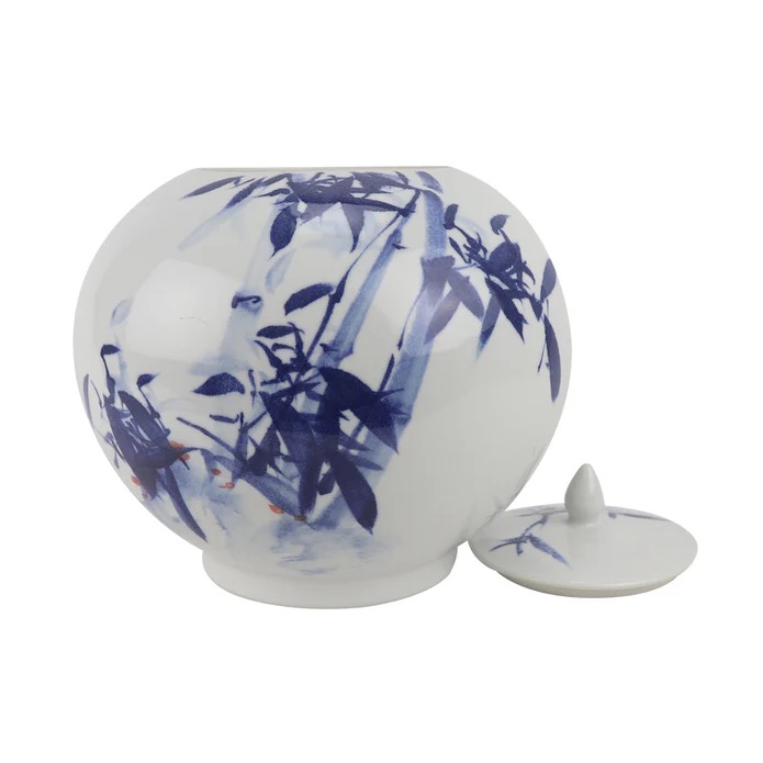 Jingdezhen Hand-Painted Ginger Jar, Blue With Bamboo - Image 4
